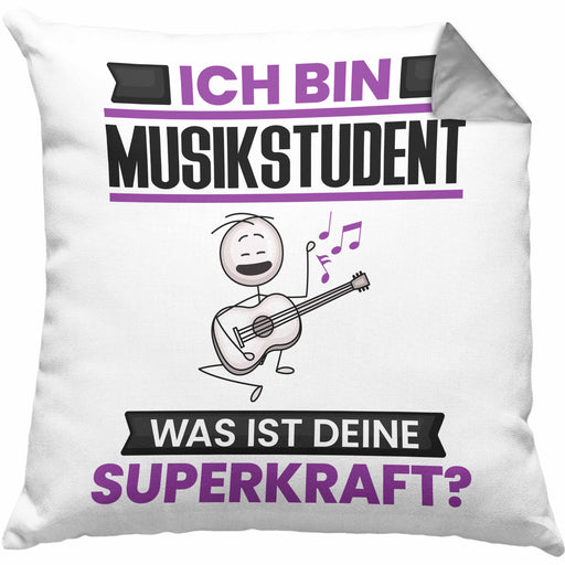 Musikstudent Kissen mit Füllung 40x40 Geschenk für Musikstudent Geburtstag Lustiger Spruch Was Ist Deine Superkraft (Grau) Grau Trendation