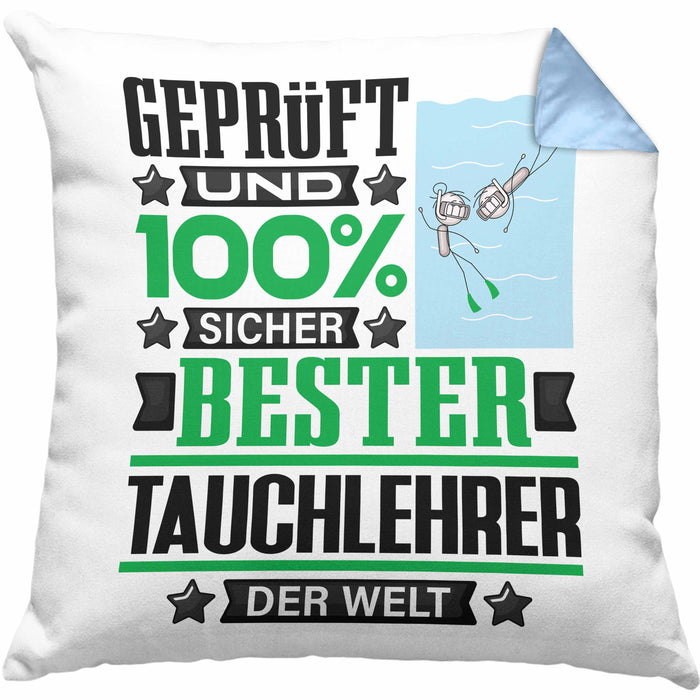 Tauchlehrer Geschenk Lustiger Spruch für Tauchlehrer Geschenkidee Bester Tauchlehrer Der WeltKissen mit Füllung 40x40 (Grau) Blau Trendation