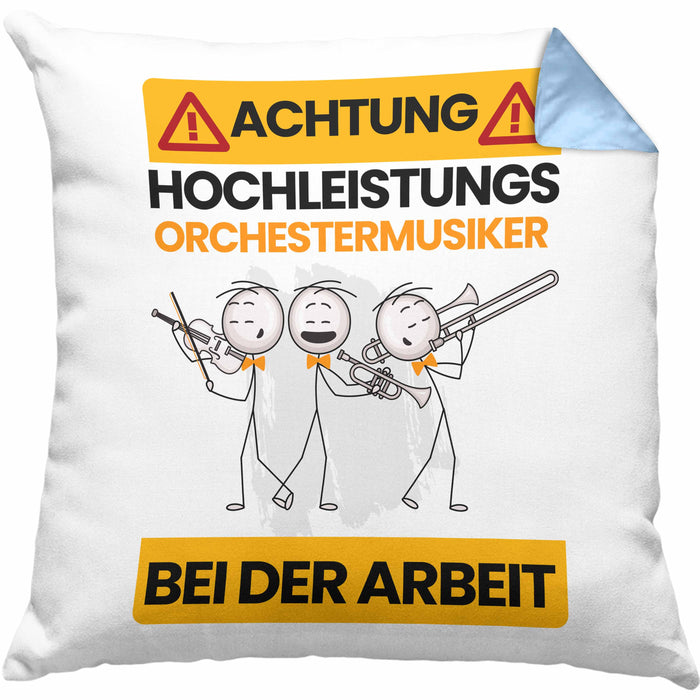 Orchestermusiker Kissen mit Füllung 40x40 Geschenk Lustiger Spruch Geschenkidee für Orchestermusiker Achtung Hochleistungs Orchestermusiker Bei Der Arbeit (Grau) Blau Trendation
