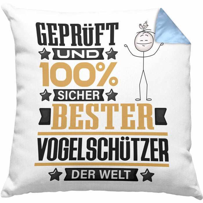 Vogelschützer Geschenk Lustiger Spruch für Vogelschützer Geschenkidee Bester Vogelschützer Der WeltKissen mit Füllung 40x40 (Grau) Blau Trendation