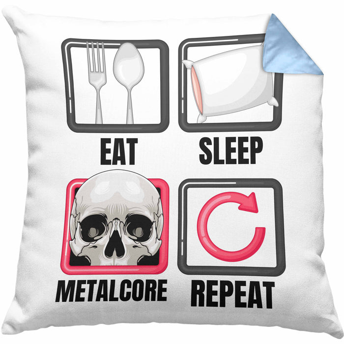 Eat Sleep Metalcore Repeat Kissen mit Füllung 40x40 Geschenk Musik Metal Heavy Kopf (Grau) Blau Trendation