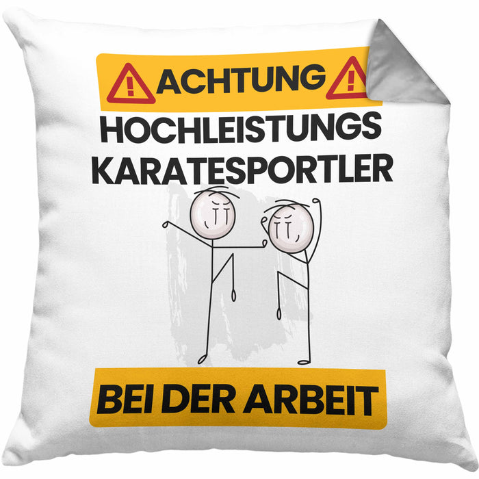 Karatesportler Kissen mit Füllung 40x40 Geschenk Lustiger Spruch Geschenkidee für Karatesportler Achtung Hochleistungs Karatesportler Bei Der Arbeit (Grau) Grau Trendation