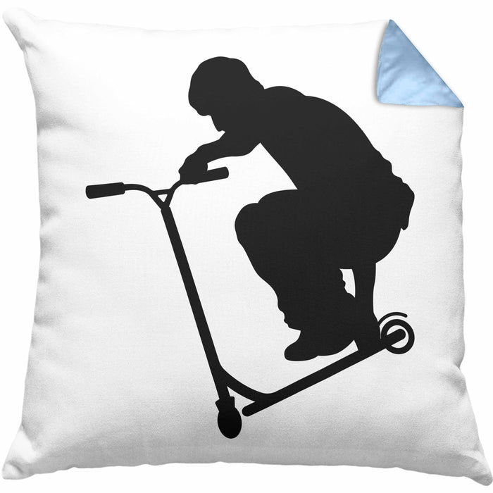 Scooter Roller Fahrer Geschenk Kissen mit Füllung 40x40 Scooterfahrer Geschenkidee Scooting Geschenkidee Jungs Profi Scooterfahrer Stunt (Grau) Blau Trendation