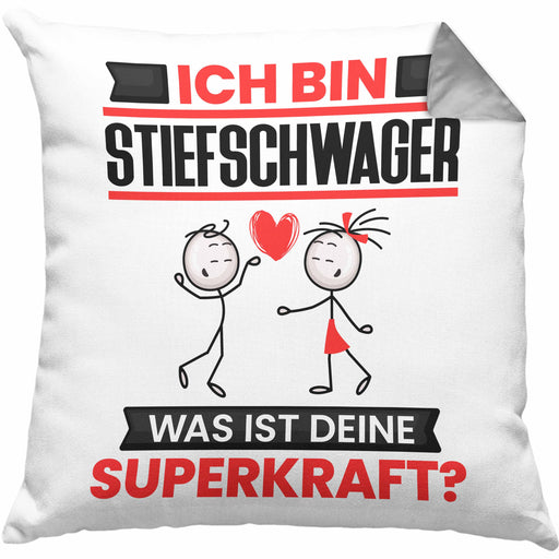 Stiefschwager Kissen mit Füllung 40x40 Geschenk für Stiefschwager Geburtstag Lustiger Spruch Was Ist Deine Superkraft (Grau) Grau Trendation
