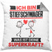 Stiefschwager Kissen mit Füllung 40x40 Geschenk für Stiefschwager Geburtstag Lustiger Spruch Was Ist Deine Superkraft (Grau) Grau Trendation