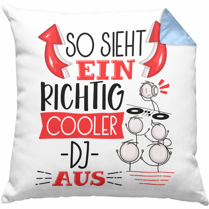 DJ Kissen mit Füllung 40x40 Geschenk So Sieht Ein RIchtig Cooler DJ Aus Geschenkidee Lustiger Spruch Geburtstag (Grau) Blau Trendation