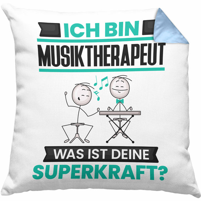 Musiktherapeut Kissen mit Füllung 40x40 Geschenk für Musiktherapeut Geburtstag Lustiger Spruch Was Ist Deine Superkraft (Grau) Blau Trendation