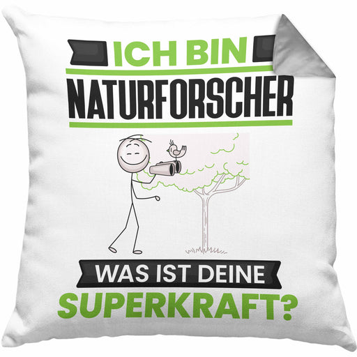 Naturforscher Kissen mit Füllung 40x40 Geschenk für Naturforscher Geburtstag Lustiger Spruch Was Ist Deine Superkraft (Grau) Grau Trendation