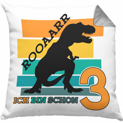 3. Geburtstag Jungs Dinosaurier Kissen mit Füllung 40x40 3er Geburtstag (Grau) Grau Trendation