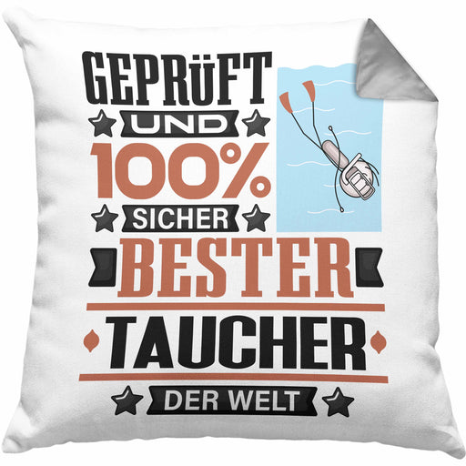 Taucher Geschenk Lustiger Spruch für Taucher Geschenkidee Bester Taucher Der WeltKissen mit Füllung 40x40 (Grau) Grau Trendation