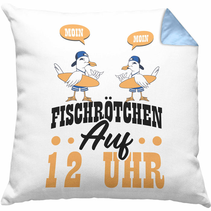 Moin Kissen mit Füllung 40x40 Geschenk Norddeutschland Sylt Norderney Möwen Fischbrötchen Geschenkidee Norddeutschland (Grau) Blau Trendation