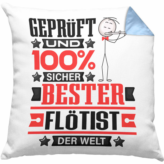 Flötist Geschenk Lustiger Spruch für Flötist Geschenkidee Bester Flötist Der WeltKissen mit Füllung 40x40 (Grau) Blau Trendation