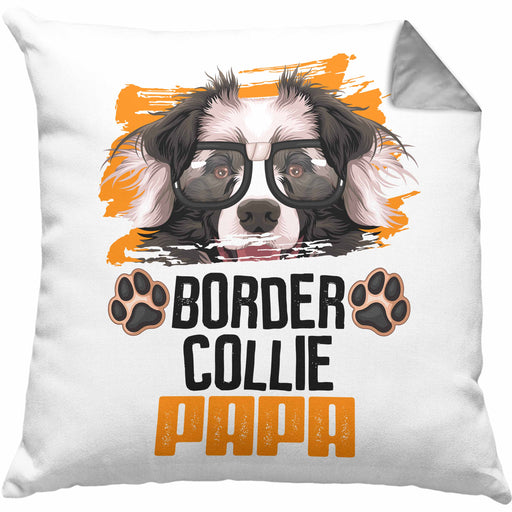 Border Collies Papa Besitzer Kissen mit Füllung 40x40 Geschenk Lustiger Spruch Geschenkidee Border Collies Liebhaber (Grau) Grau Trendation