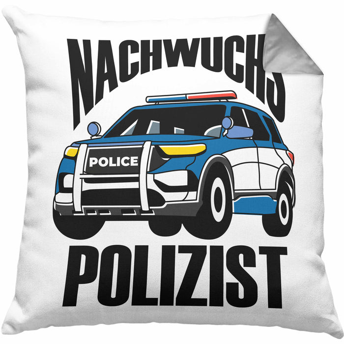 Einschulung Kissen mit Füllung 40x40 für Jungs - "Nachwuchs Polizist" Geschenk kleine Schulanfänger (Grau) Grau Trendation