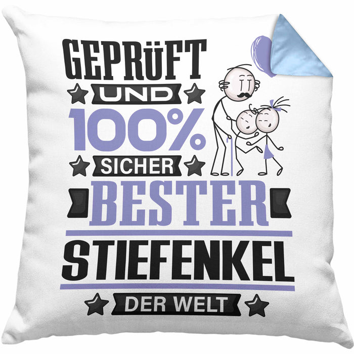 Stiefenkel Geschenk Lustiger Spruch für Stiefenkel Geschenkidee Bester Stiefenkel Der WeltKissen mit Füllung 40x40 (Grau) Blau Trendation