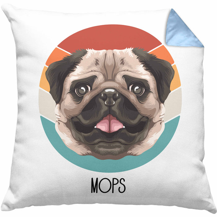 Mops Besitzer Kissen mit Füllung 40x40 Geschenk Lustiger Spruch Geschenkidee Mops Mama Papa (Grau) Blau Trendation