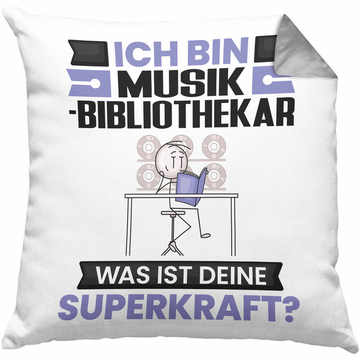 Musikbibliothekar Kissen mit Füllung 40x40 Geschenk für Musikbibliothekar Geburtstag Lustiger Spruch Was Ist Deine Superkraft (Grau) Grau Trendation
