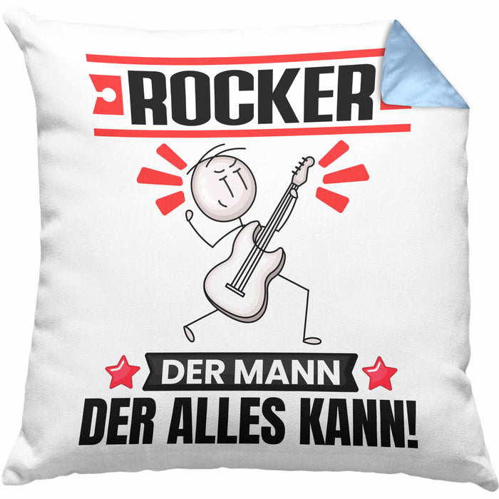 Rocker Kissen mit Füllung 40x40 Geschenk für Rocker Der Mann Der Alles Kann Geschenkidee zum Geburtstag (Grau) Blau Trendation