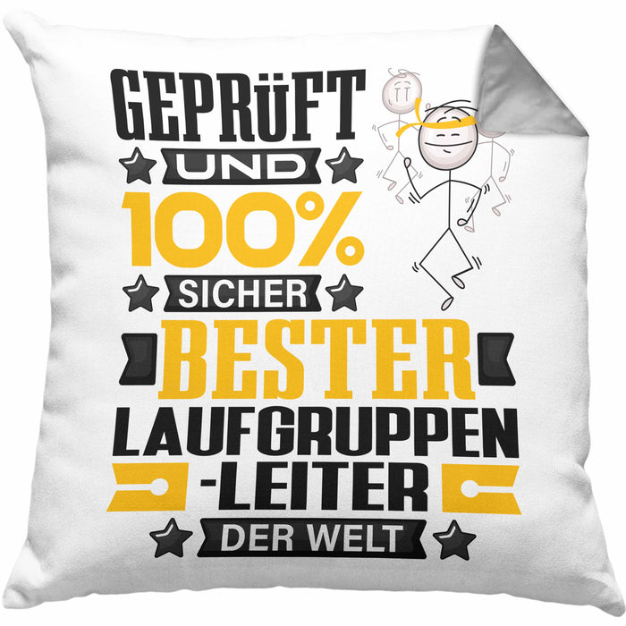 Laufgruppenleiter Geschenk Lustiger Spruch für Laufgruppenleiter Geschenkidee Bester Laufgruppenleiter Der WeltKissen mit Füllung 40x40 (Grau) Grau Trendation
