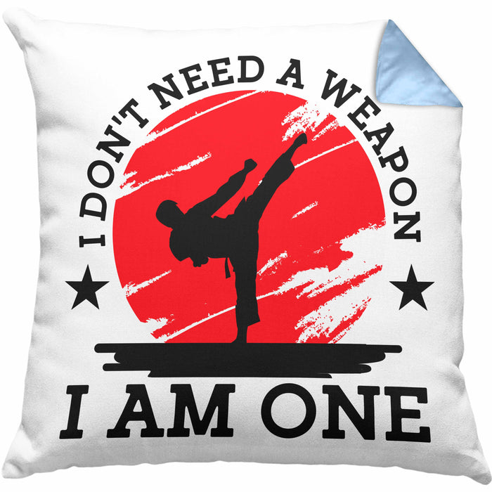 Karate-Kissen mit Füllung 40x40 Geschenk Kampfsport-Fans Jiu Jitsu Geschenkidee I Dont Need A Weapon I Am One (Grau) Blau Trendation