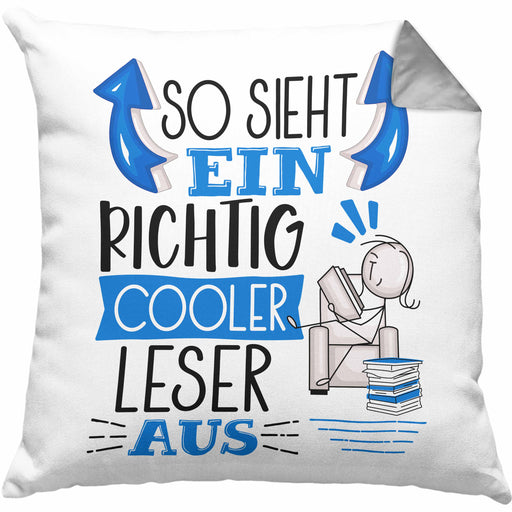 So Sieht Ein Richtig Cooler Leser Aus Geschenk Kissen mit Füllung 40x40 Lustiger Spruch Geschenkidee (Grau) Grau Trendation