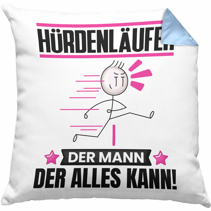 Hürdenläufer Kissen mit Füllung 40x40 Geschenk für Hürdenläufer Der Mann Der Alles Kann Geschenkidee zum Geburtstag (Grau) Blau Trendation