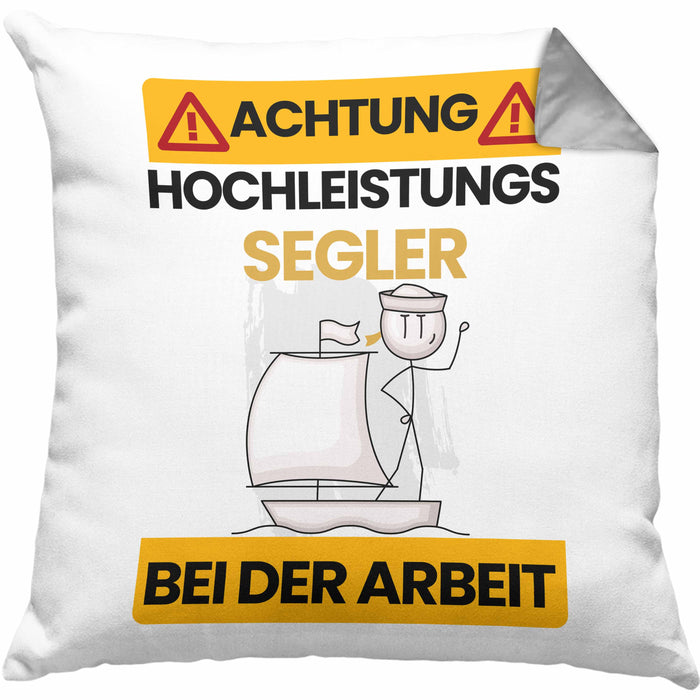 Segler Kissen mit Füllung 40x40 Geschenk Lustiger Spruch Geschenkidee für Segler Achtung Hochleistungs Segler Bei Der Arbeit (Grau) Grau Trendation