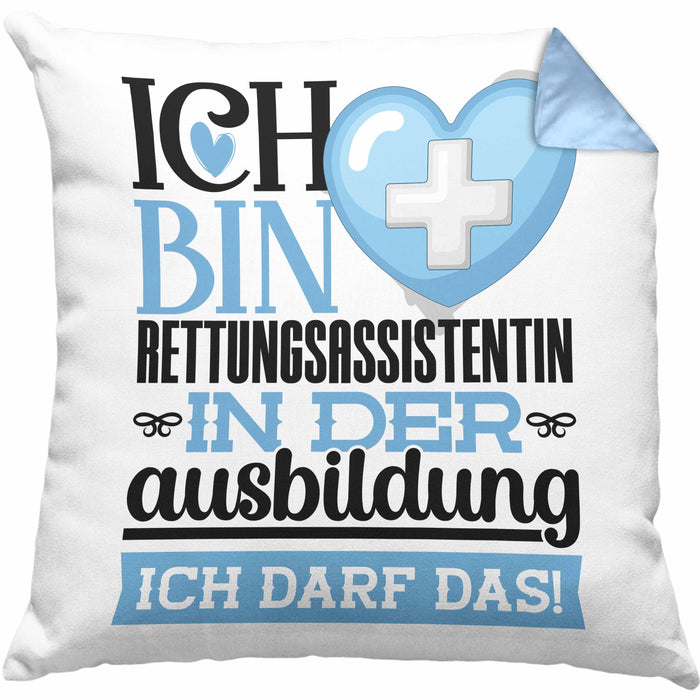 Rettungsassistentin Ausbildung Start Geschenk Kissen mit Füllung 40x40 Ich Bin Rettungsassistentin In Der Ausbildung Ich Darf Das Geschenkidee (Grau) Blau Trendation