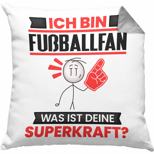 Fußballfan Kissen mit Füllung 40x40 Geschenk für Fußballfan Geburtstag Lustiger Spruch Was Ist Deine Superkraft (Grau) Grau Trendation