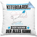 Kiteboarder Kissen mit Füllung 40x40 Geschenk für Kiteboarder Der Mann Der Alles Kann Geschenkidee zum Geburtstag (Grau) Blau Trendation