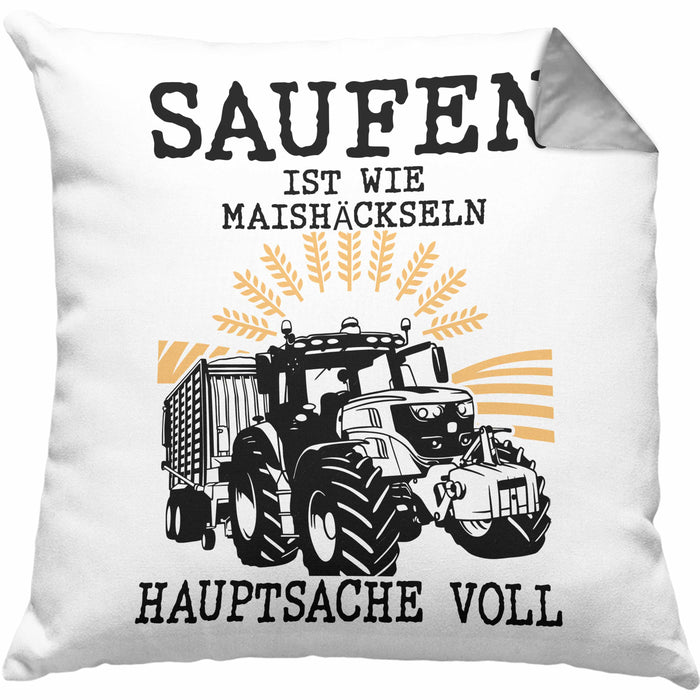 Landwirt Kissen mit Füllung 40x40 Geschenk Mais Häckseln Bauer Landwirtschaft Hauptsache Voll (Grau) Grau Trendation