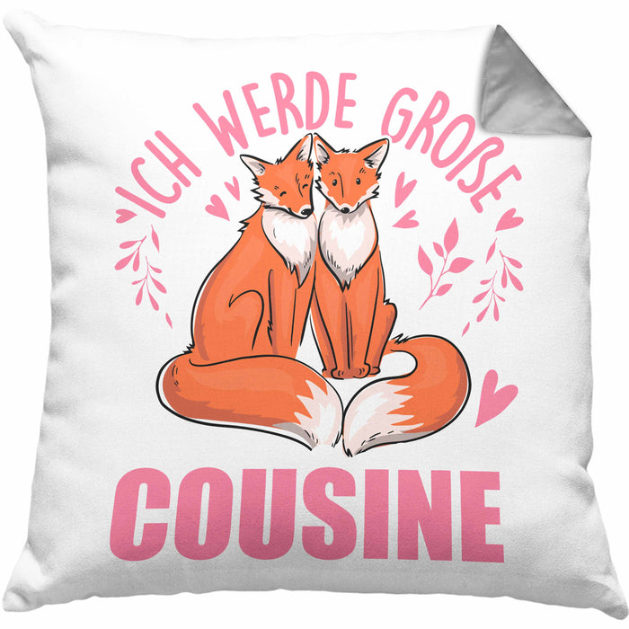 Du Wirst Große Cousine Kissen mit Füllung 40x40 Geschenk Ich Werde Große Cousine Nachwuchs (Grau) Grau Trendation