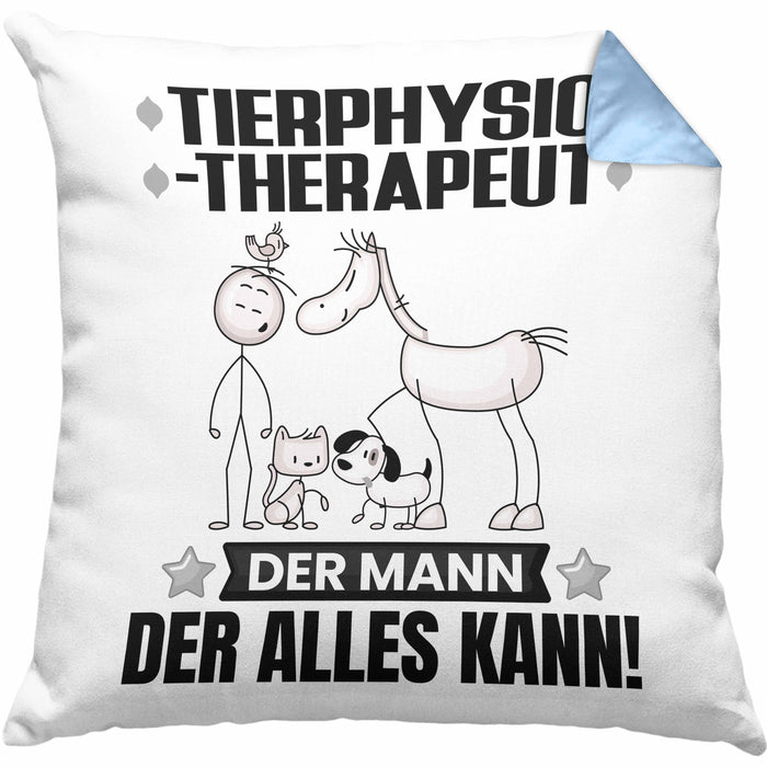 Tierphysiotherapeut Kissen mit Füllung 40x40 Geschenk für Tierphysiotherapeut Der Mann Der Alles Kann Geschenkidee zum Geburtstag (Grau) Blau Trendation