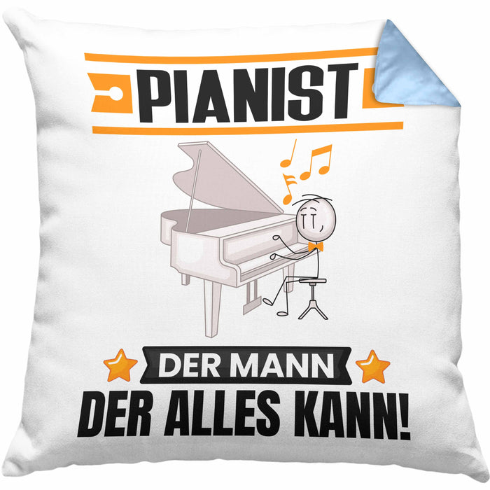 Pianist Kissen mit Füllung 40x40 Geschenk für Pianist Der Mann Der Alles Kann Geschenkidee zum Geburtstag (Grau) Blau Trendation