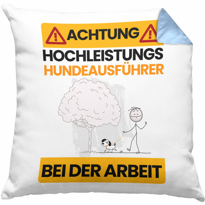 Hundeausführer Kissen mit Füllung 40x40 Geschenk Lustiger Spruch Geschenkidee für Hundeausführer Achtung Hochleistungs Hundeausführer Bei Der Arbeit (Grau) Blau Trendation