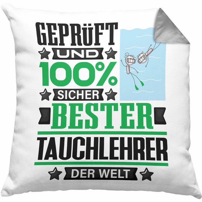 Tauchlehrer Geschenk Lustiger Spruch für Tauchlehrer Geschenkidee Bester Tauchlehrer Der WeltKissen mit Füllung 40x40 (Grau) Grau Trendation