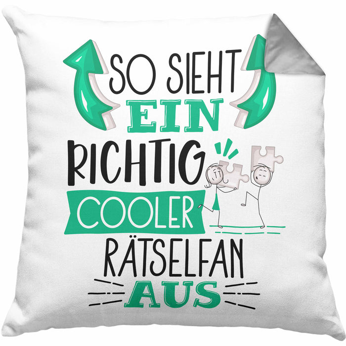 Rätselfan Kissen mit Füllung 40x40 So Sieht Ein Richtig Cooler Rätselfan Aus Geschenk Lustiger Spruch Geschenkidee (Grau) Grau Trendation