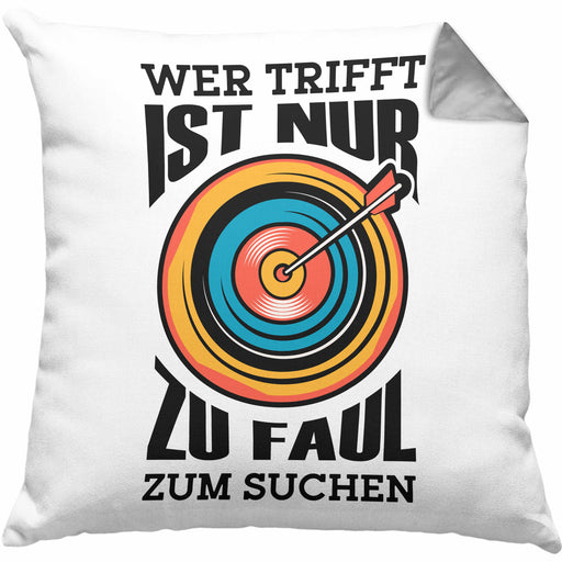 Bogenschießen Kissen mit Füllung 40x40 mit Bogenschütze Spruch - Geschenk für Pfeil und Bogen Fans Wer Trifft Ist Nur Zu Faul Zum Suchen (Grau) Grau Trendation