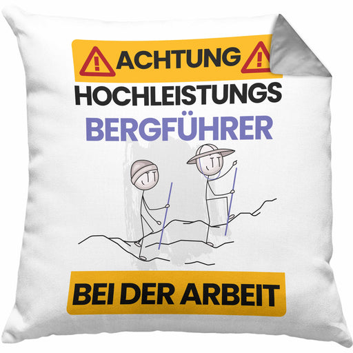 Bergführer Kissen mit Füllung 40x40 Geschenk Lustiger Spruch Geschenkidee für Bergführer Achtung Hochleistungs Bergführer Bei Der Arbeit (Grau) Grau Trendation