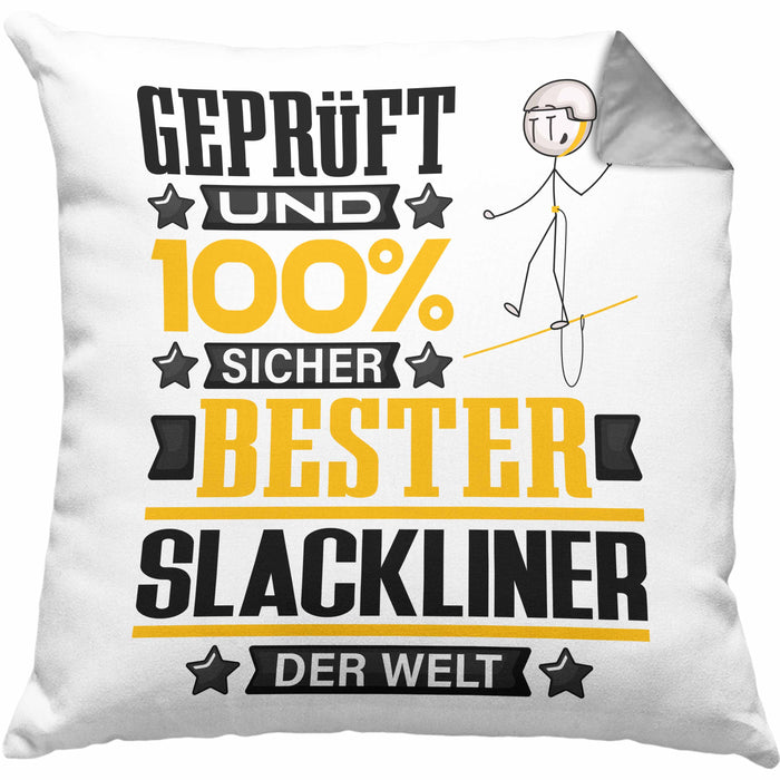 Slackliner Geschenk Lustiger Spruch für Slackliner Geschenkidee Bester Slackliner Der WeltKissen mit Füllung 40x40 (Grau) Grau Trendation