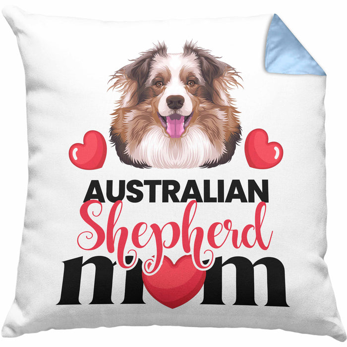 Australian Shepherd Besitzer Mom Mama Kissen mit Füllung 40x40 Geschenk Lustiger Spruch Geschenkidee Australian Shepherd Besitzerin (Grau) Blau Trendation