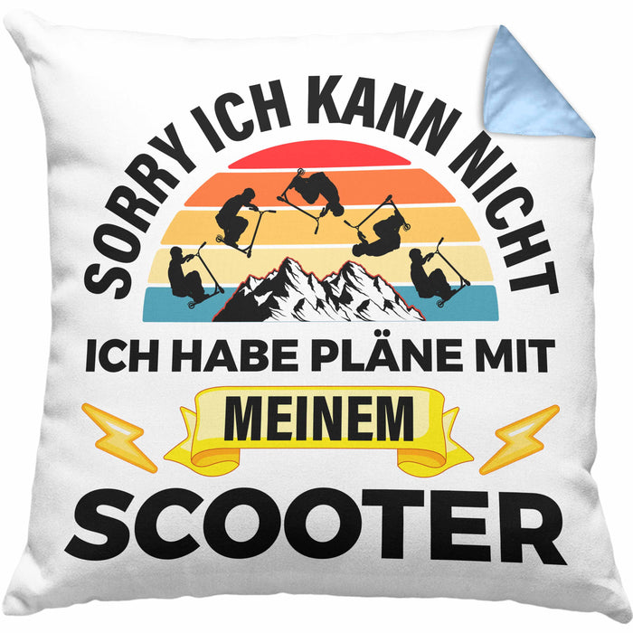 Scooter Roller Fahrer Geschenk Kissen mit Füllung 40x40 Scooterfahrer Geschenkidee Scooting Geschenkidee Jungs Profi Scooterfahrer Pro Grafik Stunts (Grau) Blau Trendation