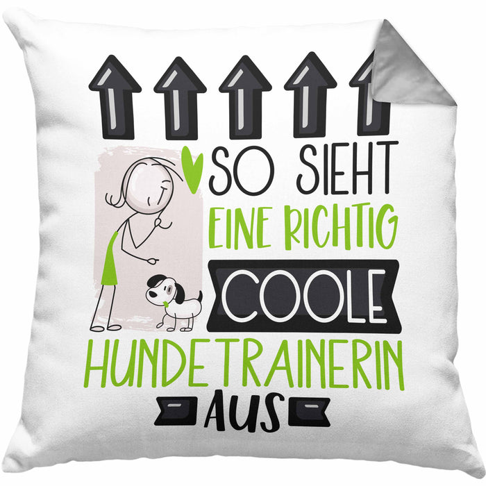 Hundetrainerin Geschenk Kissen mit Füllung 40x40 Lustig Geschenkidee für Hundetrainerin Geburtstag So Sieht Eine Richtig Coole Hundetrainerin Aus Frauen Spruch (Grau) Grau Trendation