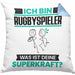 Rugbyspieler Kissen mit Füllung 40x40 Geschenk für Rugbyspieler Geburtstag Lustiger Spruch Was Ist Deine Superkraft (Grau) Blau Trendation