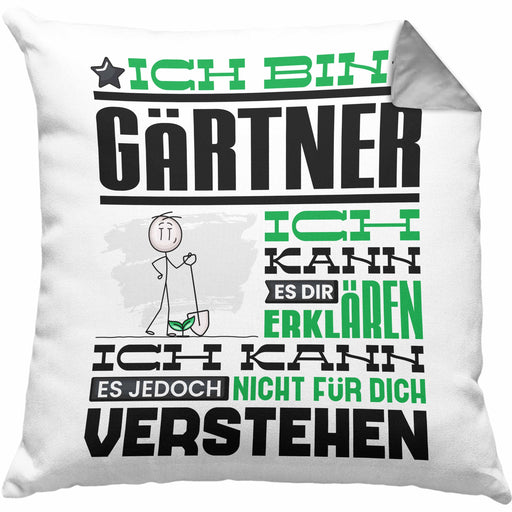 Gärtner Geschenk Kissen mit Füllung 40x40 Geschenkidee für Gärtner Geburtstag Lustiger Spruch Ich Bin Gärtner Ich Kann Es Dir Erklären Aber Nicht Für Dich Verstehen (Grau) Grau Trendation