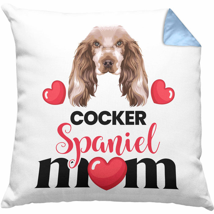 Cocker Spaniel Besitzer Mom Mama Kissen mit Füllung 40x40 Geschenk Lustiger Spruch Geschenkidee Cocker Spaniel Besitzerin (Grau) Blau Trendation