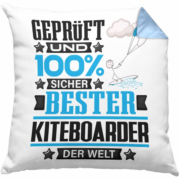 Kiteboarder Geschenk Lustiger Spruch für Kiteboarder Geschenkidee Bester Kiteboarder Der WeltKissen mit Füllung 40x40 (Grau) Blau Trendation