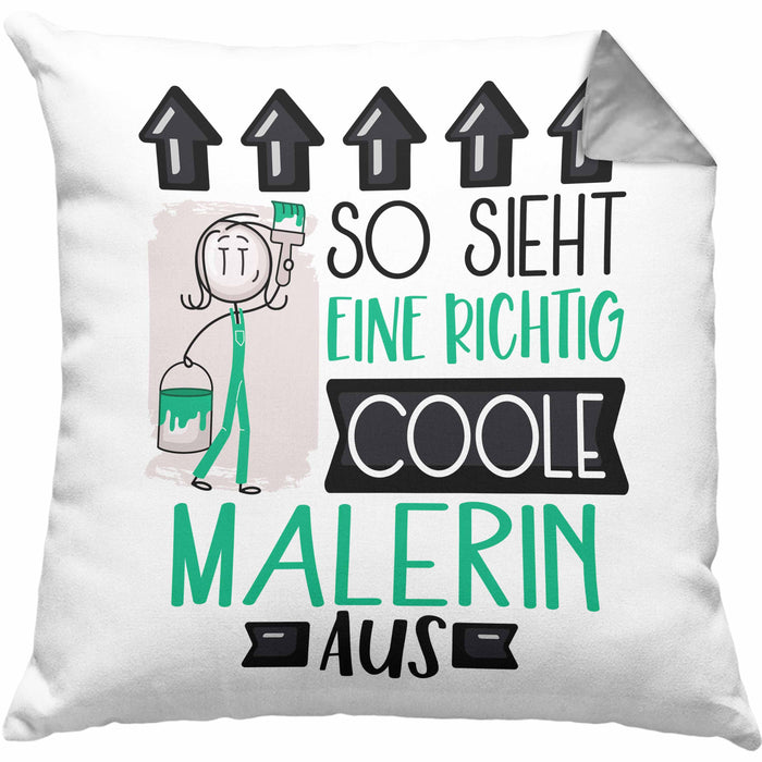 Malerin Geschenk Kissen mit Füllung 40x40 Lustig Geschenkidee für Malerin Geburtstag So Sieht Eine Richtig Coole Malerin Aus Frauen Spruch (Grau) Grau Trendation