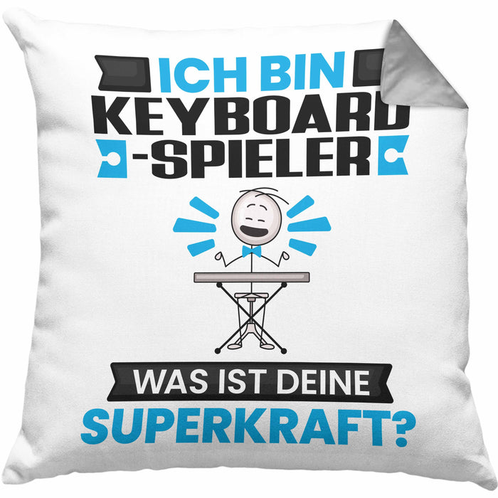 Keyboard-Spieler Kissen mit Füllung 40x40 Geschenk für Keyboard-Spieler Geburtstag Lustiger Spruch Was Ist Deine Superkraft (Grau) Grau Trendation