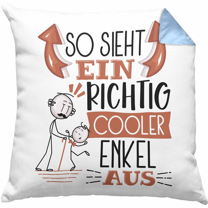 Enkel Kissen mit Füllung 40x40 Geschenk So Sieht Ein RIchtig Cooler Enkel Aus Geschenkidee Lustiger Spruch Geburtstag (Grau) Blau Trendation